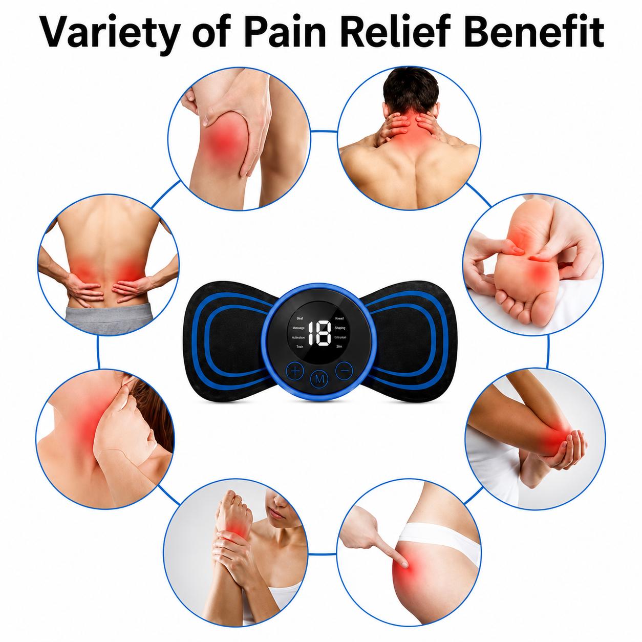 Mini EMS Massager | Portable Pain Relief for Neck, Back & Full Body | 18 Modes | USB Rechargeable
