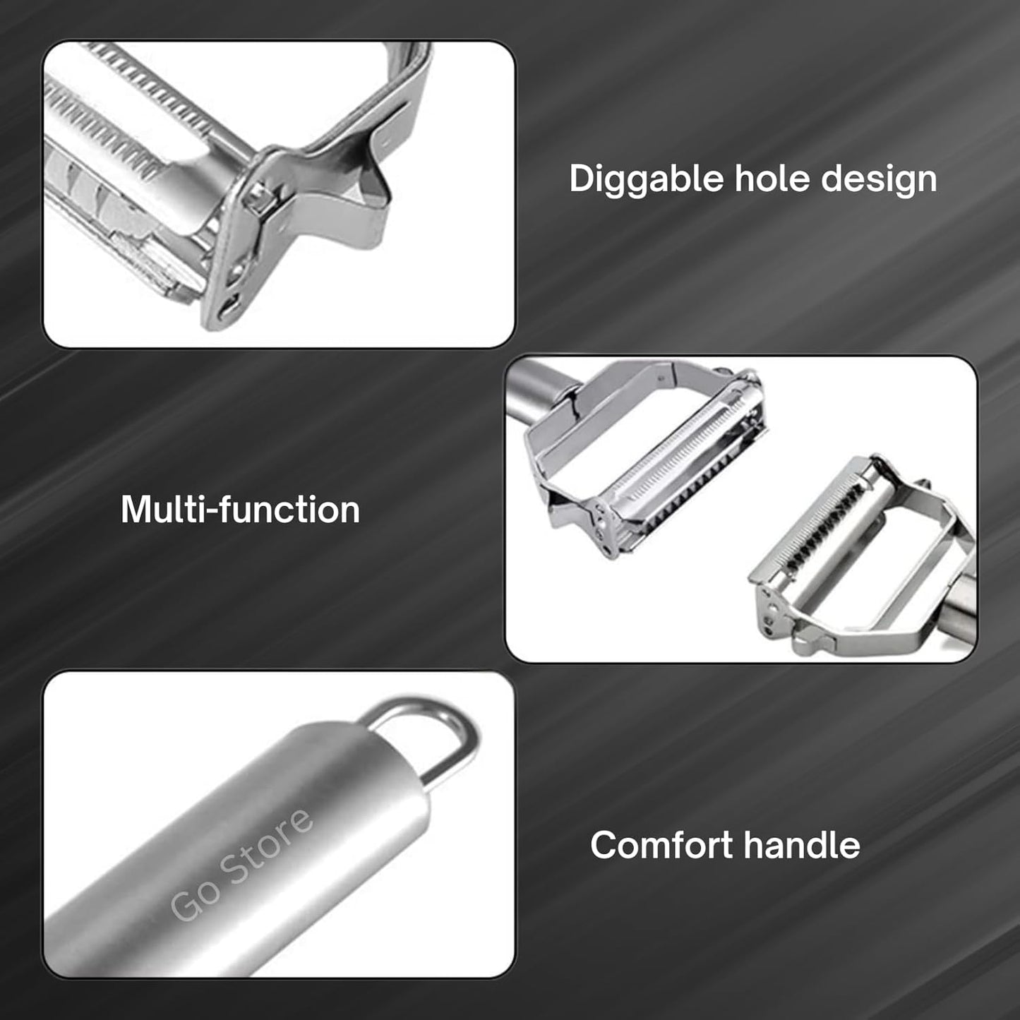 2 in 1 Stainless Steel Julienne Vegetable Peeler Multi-Functional Fruit & Veggie Shredder Slicer and Grater for Potatoes, Carrots, Cucumbers (Silver, 18 x 8.2 x 2.3 cm)
