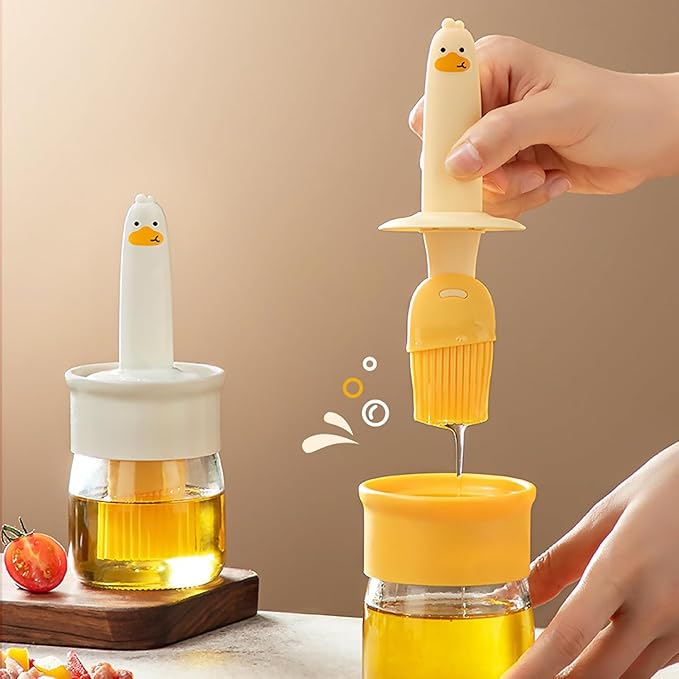Kettlekane 200ml Glass Olive Oil Dispenser Bottle with Silicone Brush for Cooking Vinegar Sauce BBQ Grill Frying Baking, Air Fryer (Pack of 1) (Multi Color)