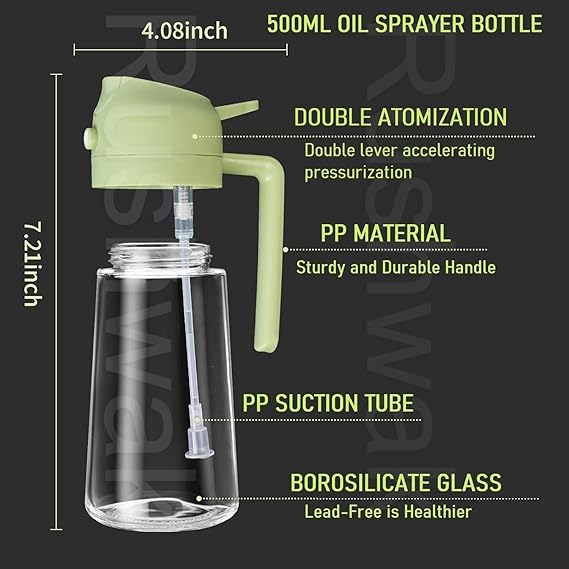 2-in-1 Premium Glass Oil Dispenser Bottle with Spray & Pour Spout