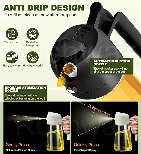 2-in-1 Premium Glass Oil Dispenser Bottle with Spray & Pour Spout