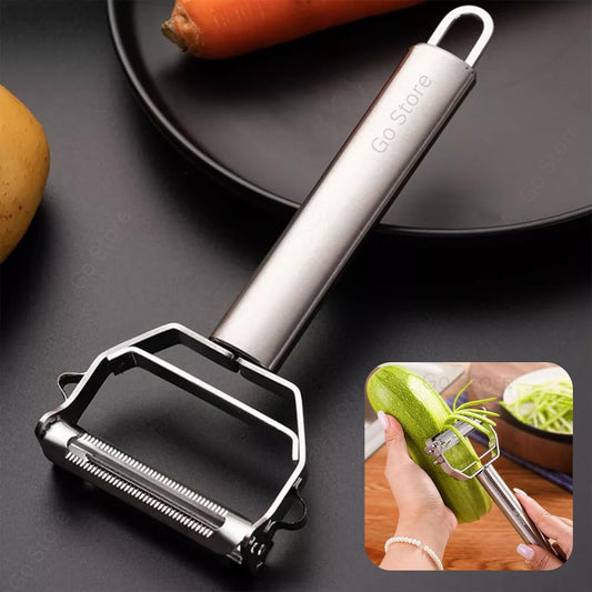 2 in 1 Stainless Steel Julienne Vegetable Peeler Multi-Functional Fruit & Veggie Shredder Slicer and Grater for Potatoes, Carrots, Cucumbers (Silver, 18 x 8.2 x 2.3 cm)