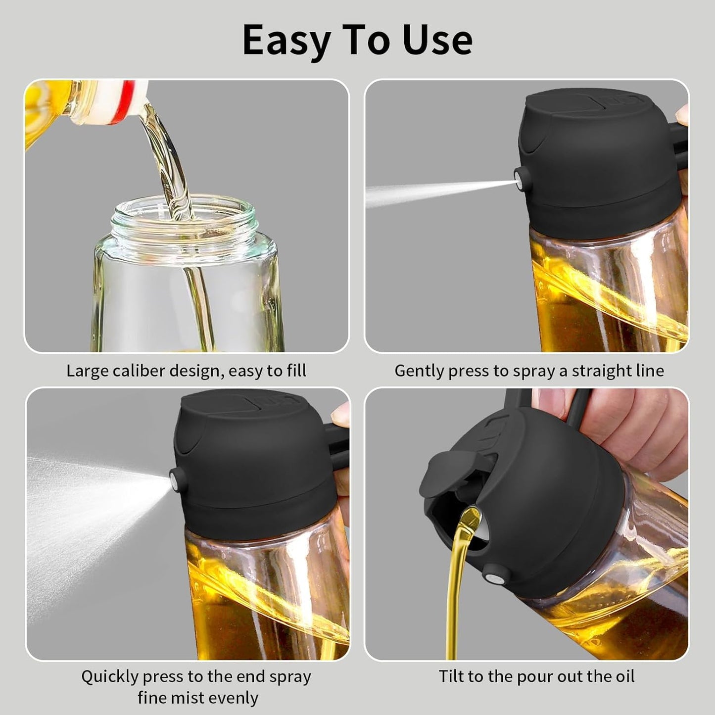 2-in-1 Premium Glass Oil Dispenser Bottle with Spray & Pour Spout