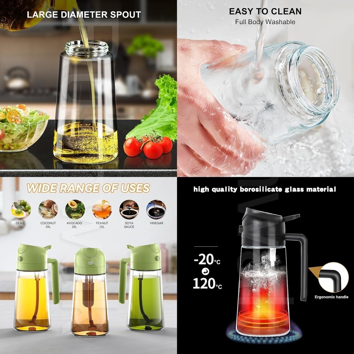 2-in-1 Premium Glass Oil Dispenser Bottle with Spray & Pour Spout