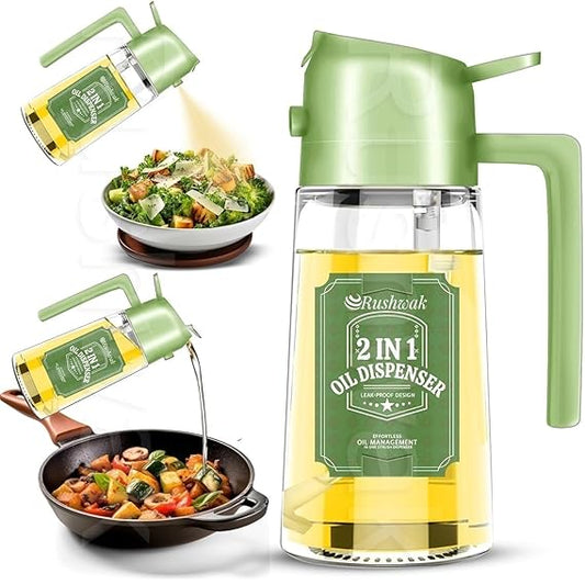 2-in-1 Premium Glass Oil Dispenser Bottle with Spray & Pour Spout