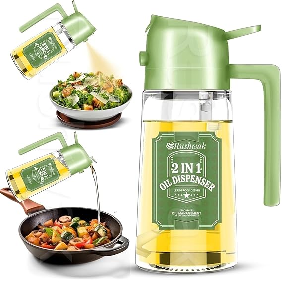 2-in-1 Premium Glass Oil Dispenser Bottle with Spray & Pour Spout