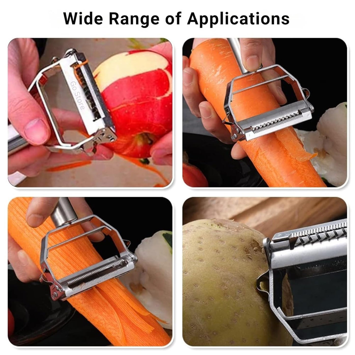 2 in 1 Stainless Steel Julienne Vegetable Peeler Multi-Functional Fruit & Veggie Shredder Slicer and Grater for Potatoes, Carrots, Cucumbers (Silver, 18 x 8.2 x 2.3 cm)