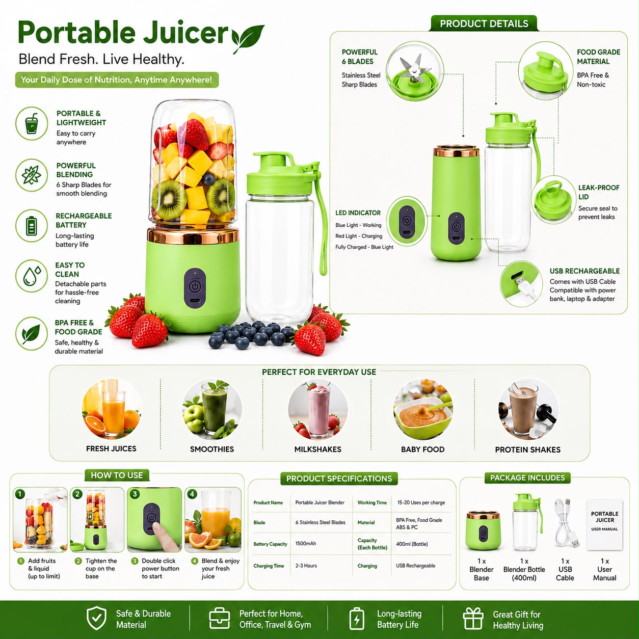 Mini Rechargeable Juicer™ – Blend Anywhere, Anytime